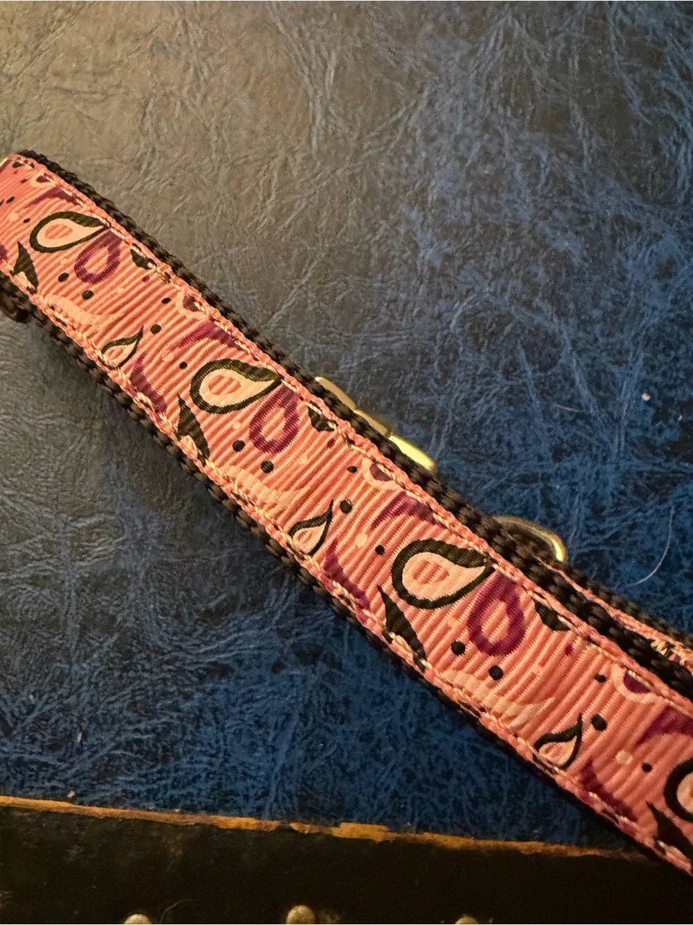 Pink Paisley Dog Collar with Silver Metal Buckle